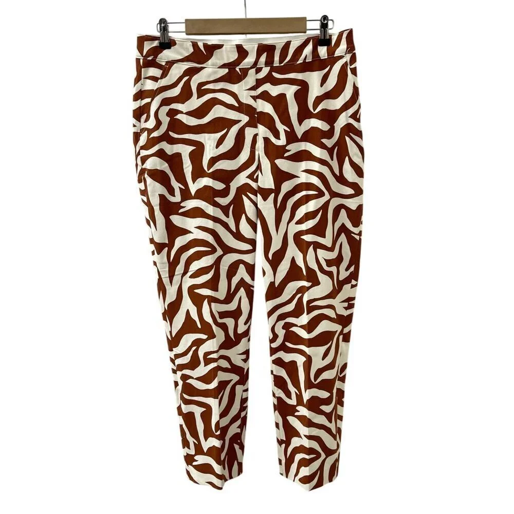 SPANX On-the-Go Ankle Slim Straight Pant Pull On Clay Zebra Stripe Brown Women L - Picture 4 of 16